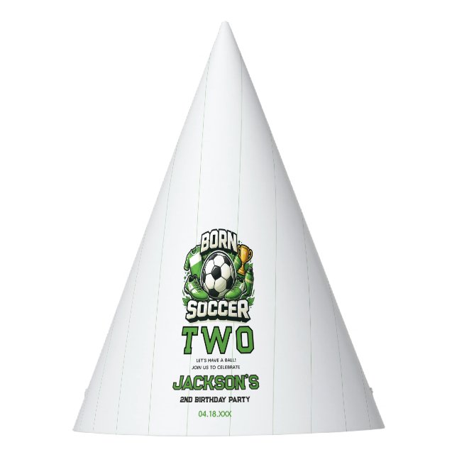 Born 2 Soccer Sports Themed Boy 2nd Birthday Party Hat (Front)