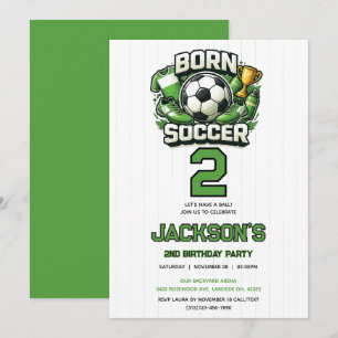 Born 2 Soccer Sports Themed Boy 2nd Birthday Party Invitation