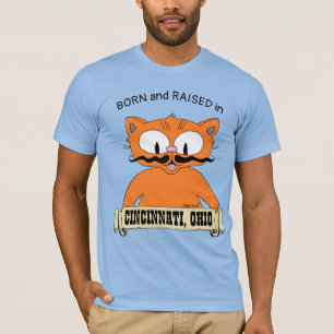 BORN and RAISED in CINCINNATI, OHIO Moustache Cat T-Shirt