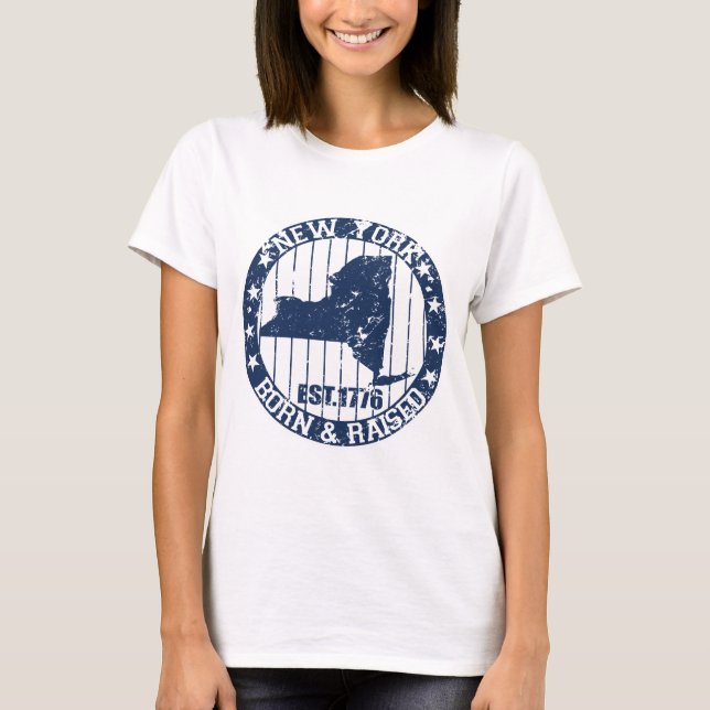 born and raised new york dark blue T-Shirt (Front)