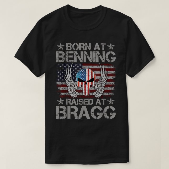 Born At Ft Benning Raised Fort Bragg Airborne Vete T-Shirt (Design Front)