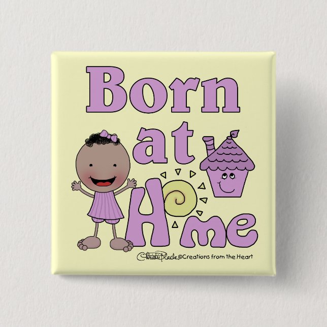 Born At Home-Dark Skin Girl 15 Cm Square Badge (Front)