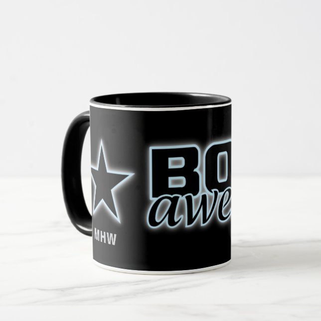 Born Awesome custom monogram mugs (Front Left)