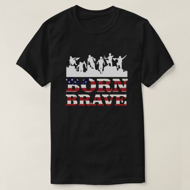 Born Brave Military USA Flag T-Shirt (Design Front)