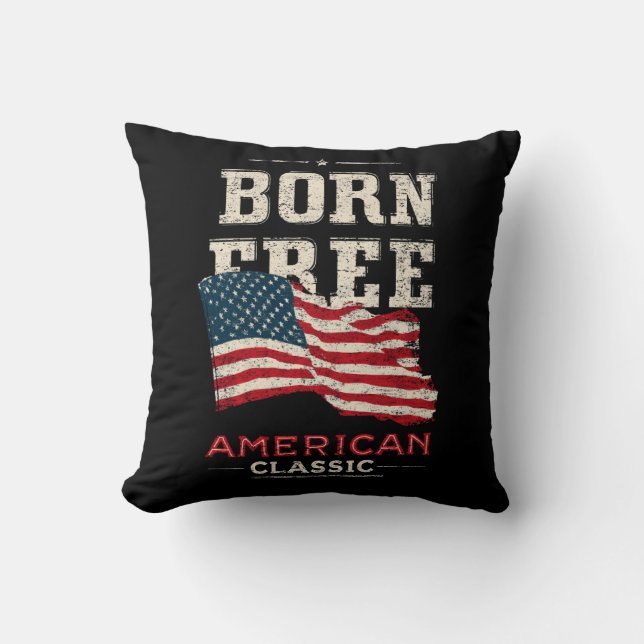 Born Free American Classic Patriotic USA Flag Blue Cushion (Front)