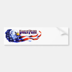 Born Free Bald Eagle And USA Flag Bumper Sticker