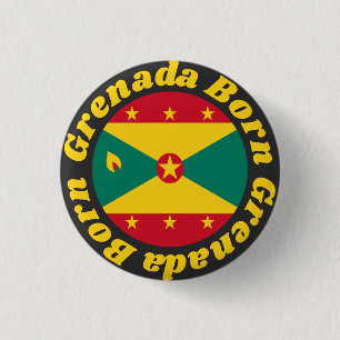 Born Grenada Colourful Grenadian Flag Yellow Tex 3 Cm Round Badge