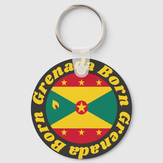 Born Grenada | Cute Grenada Flag with Yellow Text Key Ring (Front)