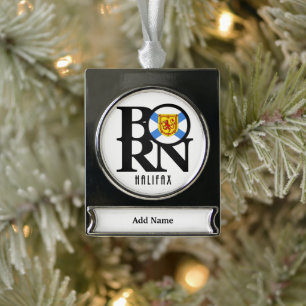 BORN Halifax Nova Scotia Silver Plated Banner Ornament