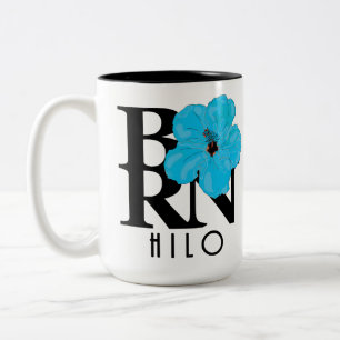 BORN Hilo Hawaii Blue Hibiscus 15oz Two-Tone Coffee Mug