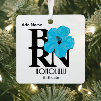 BORN Honolulu Blue Hibiscus  Metal Tree Decoration