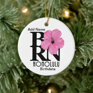 BORN Honolulu Pink Hibiscus Ceramic Tree Decoration