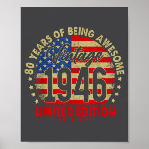Born In 1946 Limited Edition 80th Birthday 80 Year Poster