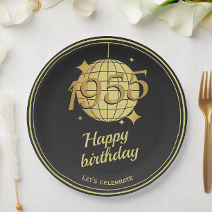 Born in 1955 70th birthday party black Paper Plate