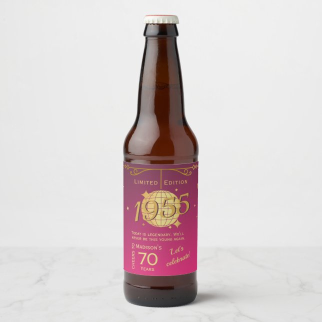 Born in 1955 70th birthday party pink beer Label (Front)