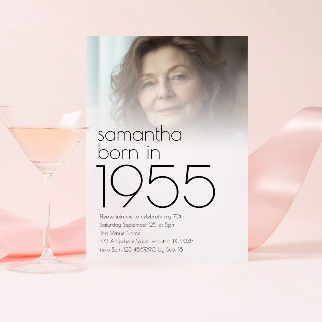 Born in 1955 Photo Overlay 70th Birthday Party Invitation (Creator Uploaded)