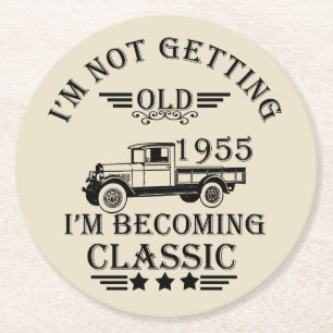 Born in 1955 vintage birthday gifts round paper coaster