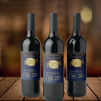 Born in 1956 70th birthday party wine bottle label