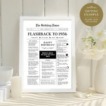 Born in 1956 Fun Black and White Newspaper