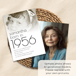 Born in 1956 Overlay 2 Photos 70th Birthday Party Invitation