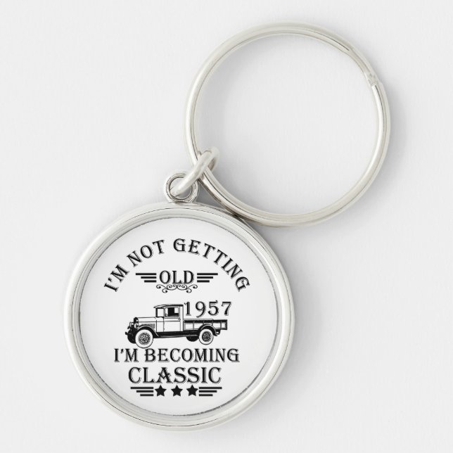 born in 1957 vintage birthday key ring (Front)