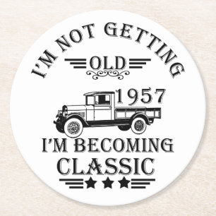 born in 1957 vintage birthday round paper coaster