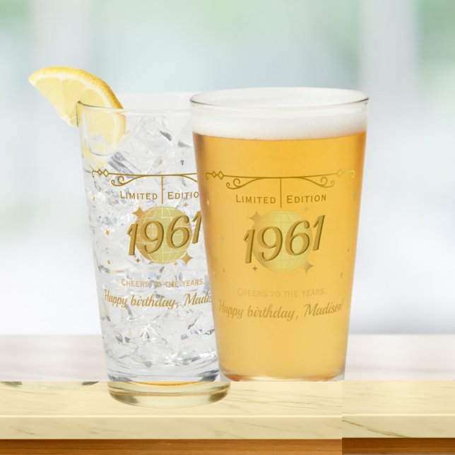 Born in 1961 65th birthday party drinks barware glass (Creator Uploaded)