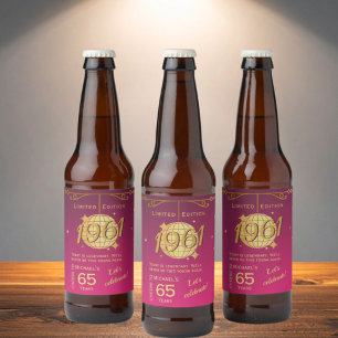 Born in 1961 65th birthday party pink beer Label