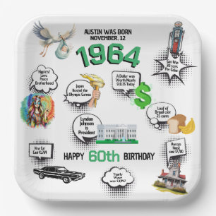 Born in 1964 Fun Facts Birthday Paper Plate