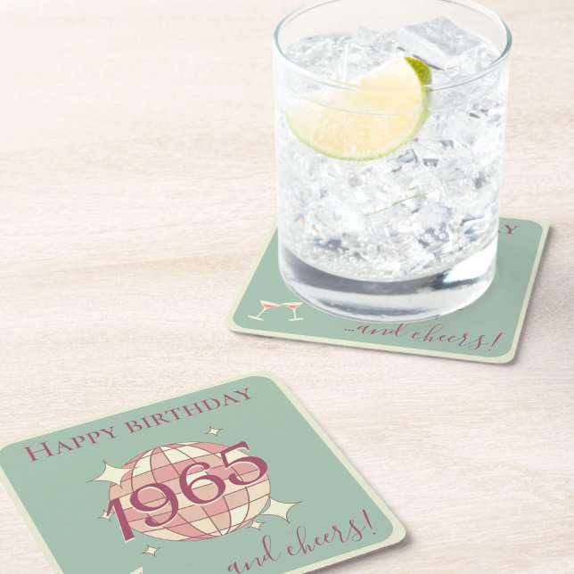Born in 1965 60th birthday cocktail party square paper coaster (Creator Uploaded)