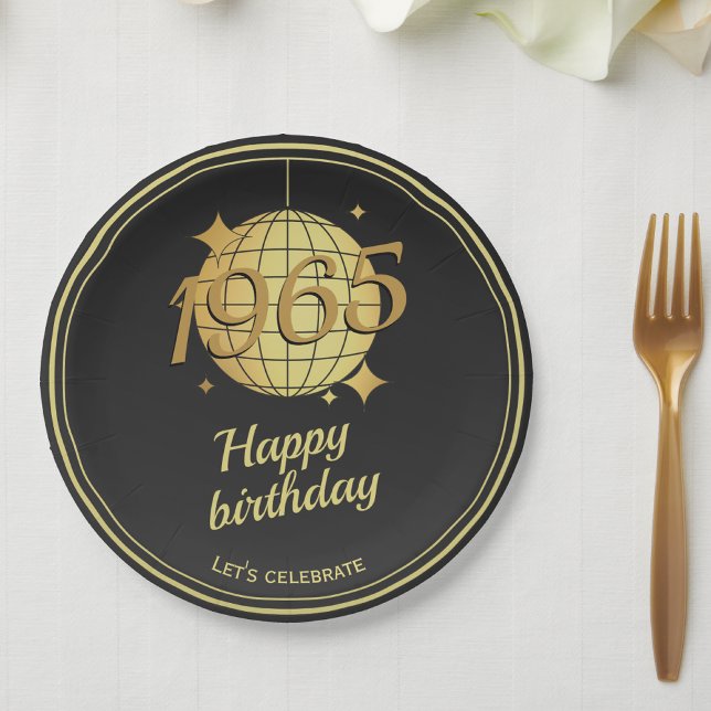 Born in 1965 60th birthday party black Paper Plate (Creator Uploaded)
