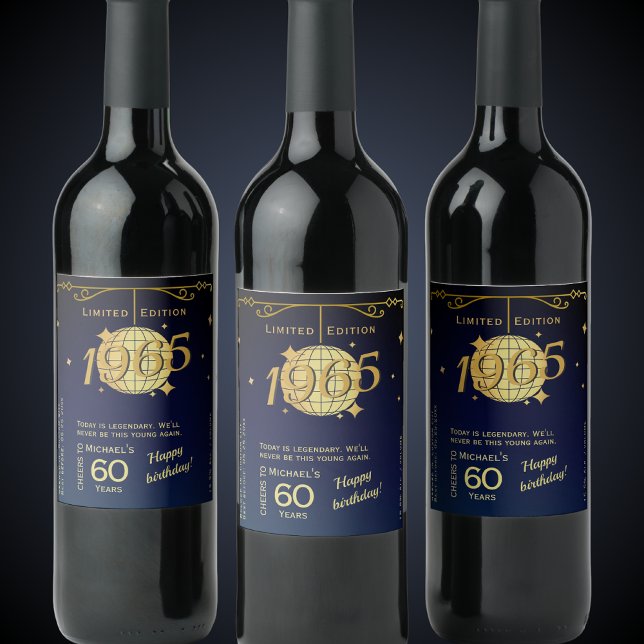 Born in 1965 60th birthday party wine bottle label (Creator Uploaded)