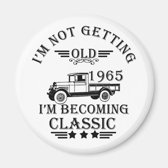 born in 1965 vintage birthday gift magnet (Front)