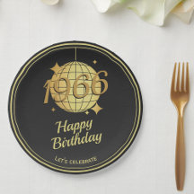Born in 1966 60th birthday party black Paper Plate