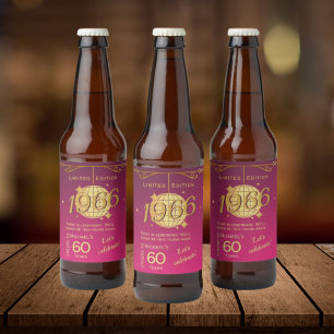 Born in 1966 60th birthday party pink beer Label
