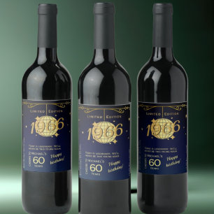 Born in 1966 60th birthday party wine bottle label