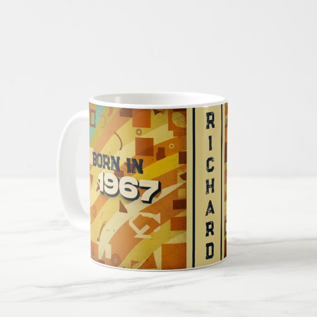 Born in 1967 Name Mug - 60s Retro Geometric Design (Front Left)