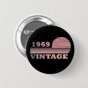 Born in 1969 classic retro purple pink lilac 6 cm round badge