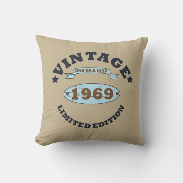 Born in 1969 vintage birthday gift cushion (Front)