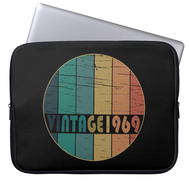 Born in 1969 vintage birthday laptop sleeve (Front)