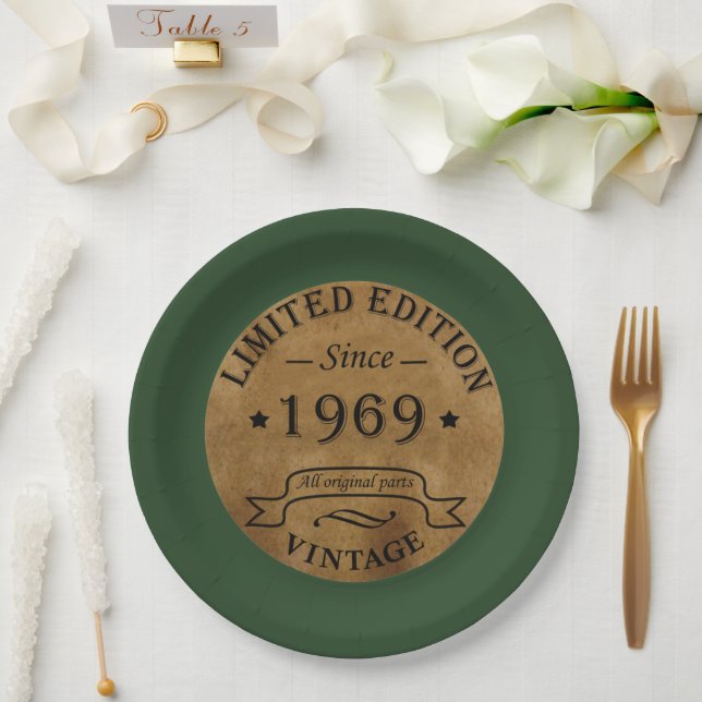 Born in 1969 vintage birthday paper plate (Wedding)