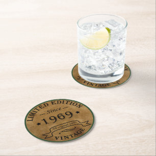 Born in 1969 vintage birthday round paper coaster