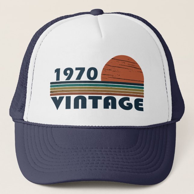 born in 1970 classic sunset trucker hat (Front)