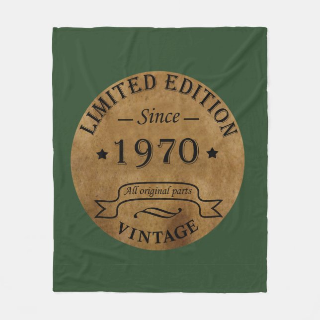 Born in 1970 vintage birthday fleece blanket (Front)