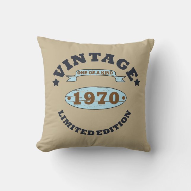 Born in 1970 vintage birthday gift cushion (Front)
