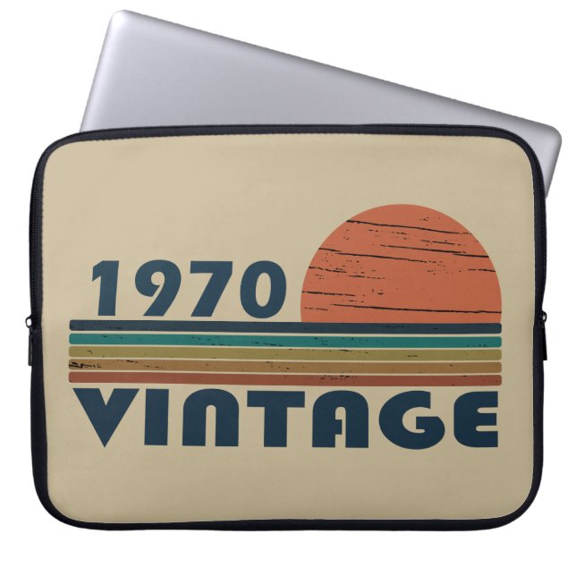 Born in 1970 vintage birthday gift laptop sleeve (Front)