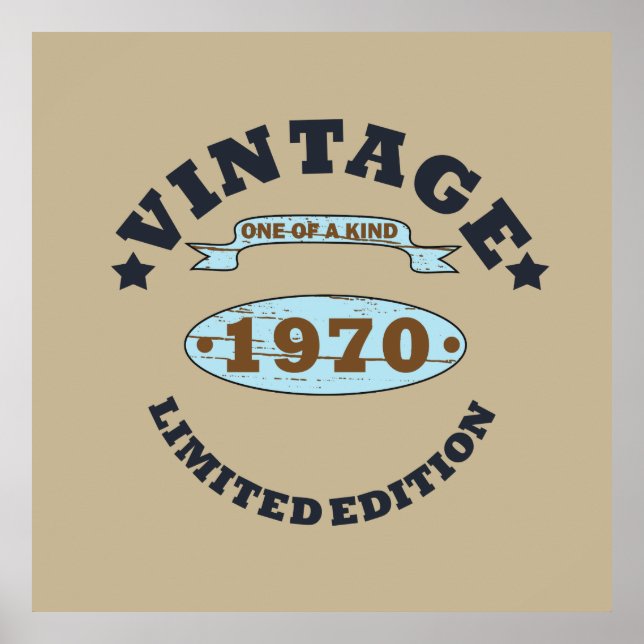 Born in 1970 vintage birthday gift poster (Front)