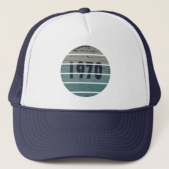 Born in 1970 vintage birthday gift trucker hat (Front)
