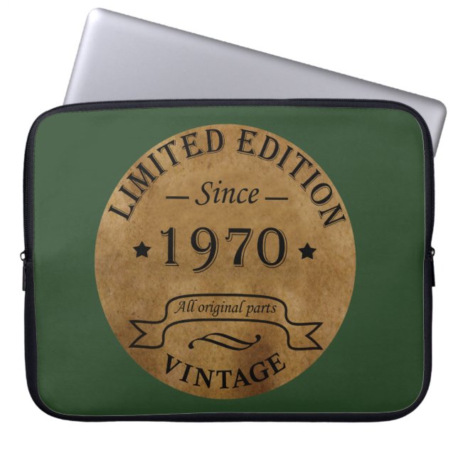 Born in 1970 vintage birthday laptop sleeve (Front)