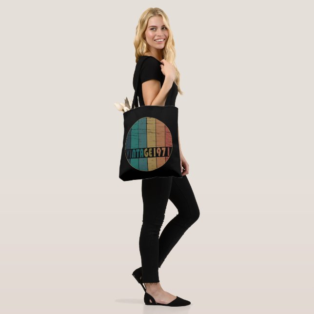 Born in 1971 vintage birthday gift tote bag (On Model)